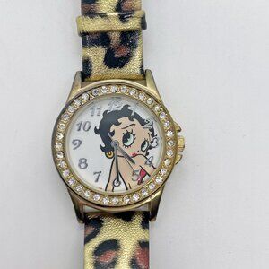 Betty Boop Ladies wristwatch, NEW BATTERY with animal print strap